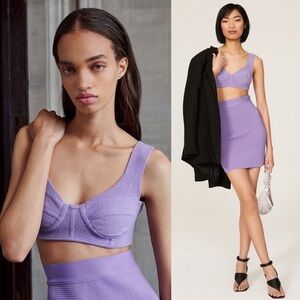HERVE‎ LEGER Lavender Organic Cotton Boucle Knit Bralette Bustier Crop Bra Top S
